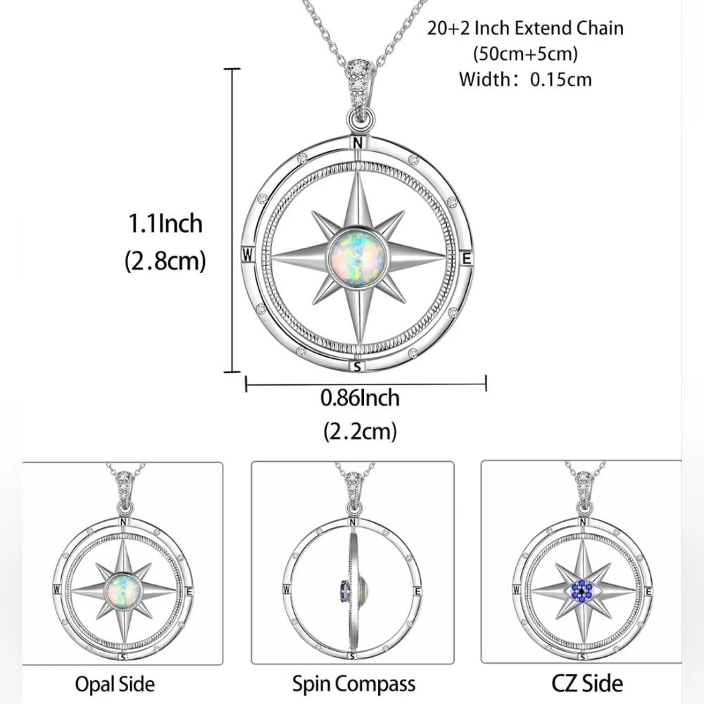 ☔️🔸️NIB Opal Compass Pendant Sterling Silver Necklace